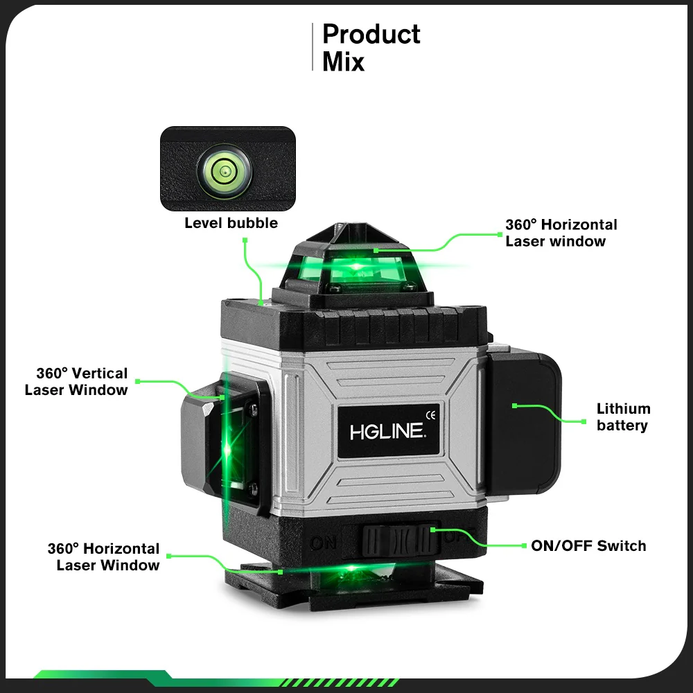 16 Lines 4D Display Green Laser Level Auto Self Leveling - Tiuet